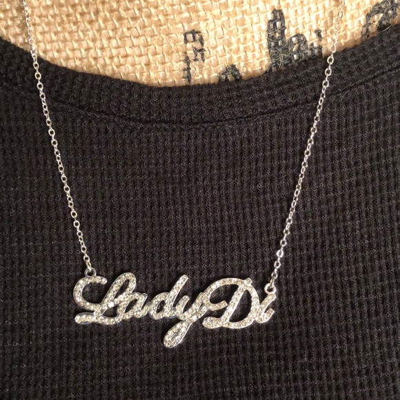 LADY DI Diamond Name Plate Silver Necklace - Picture 8 of 11